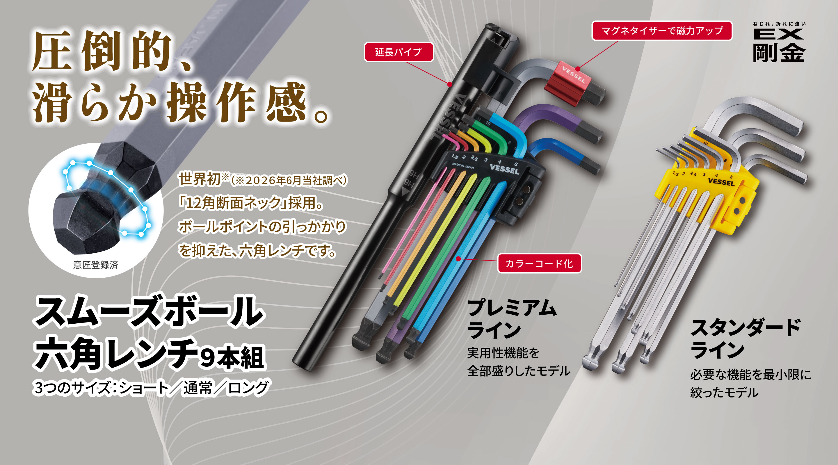 スムーズボール六角レンチ(9本組)/圧倒的、滑らか操作感。