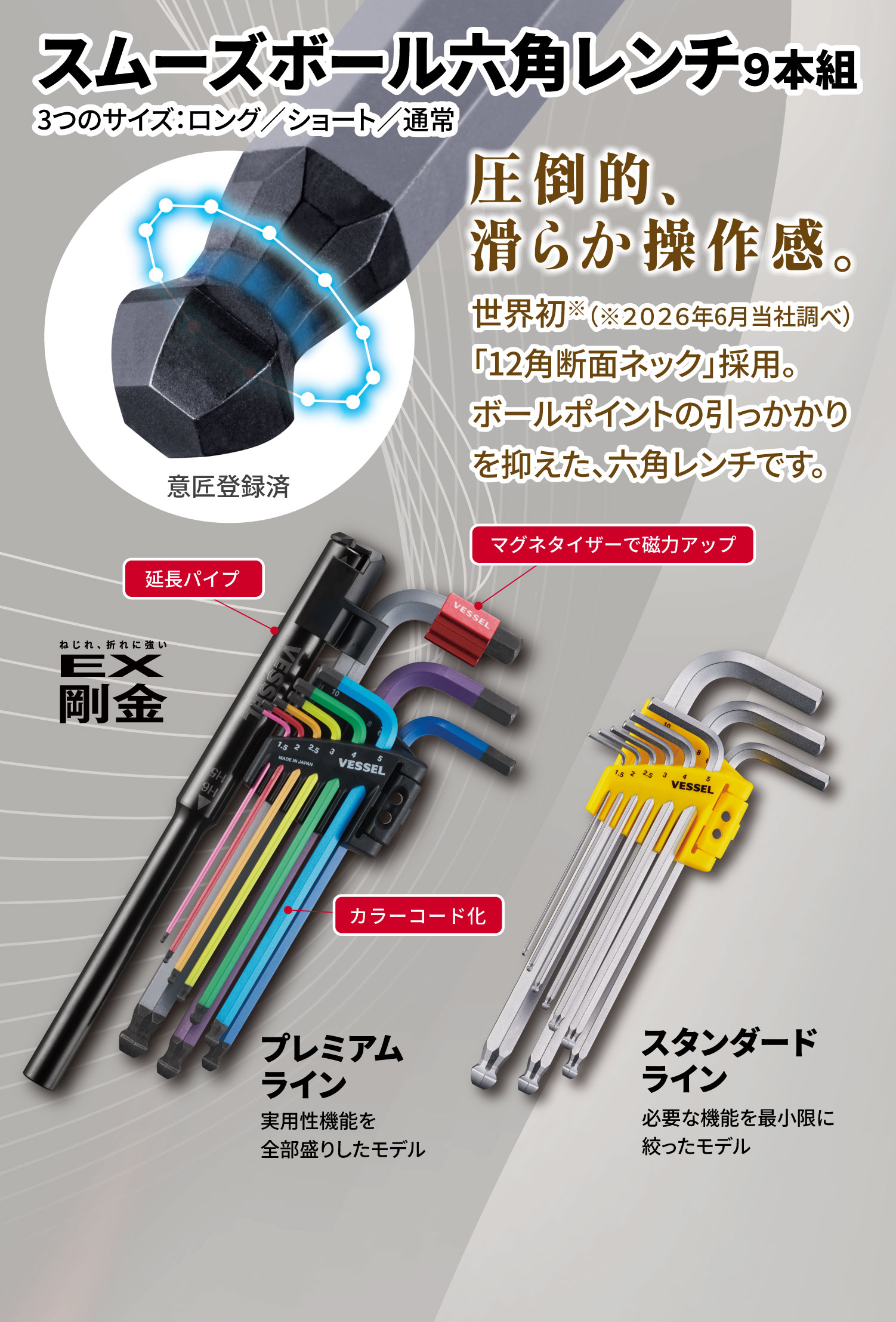 スムーズボール六角レンチ(9本組)/圧倒的、滑らか操作感。